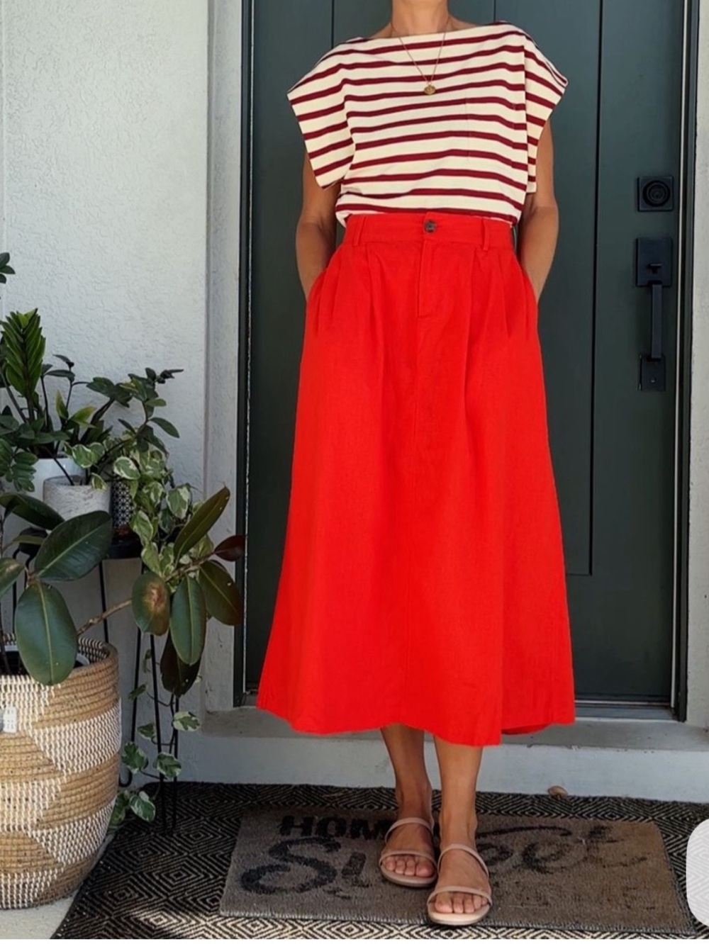 COLDWATER CREEK Red Linen Midi Skirt